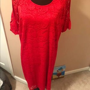 Cold shoulder red lace dress